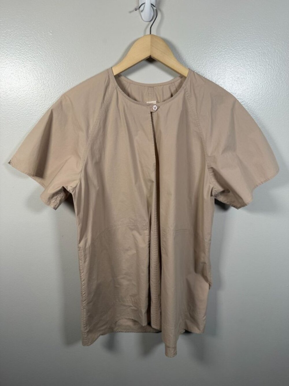 Lee Mathews Workroom Top Size 2 Medium Brown Minimal Short Sleeve Cotton Keyhole